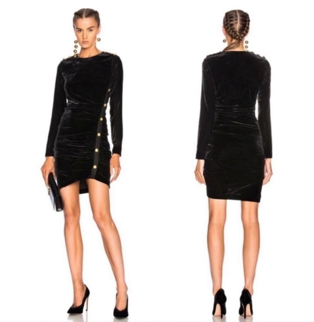 Veronica Beard Ira Velvet Button Detail Dress Black 10